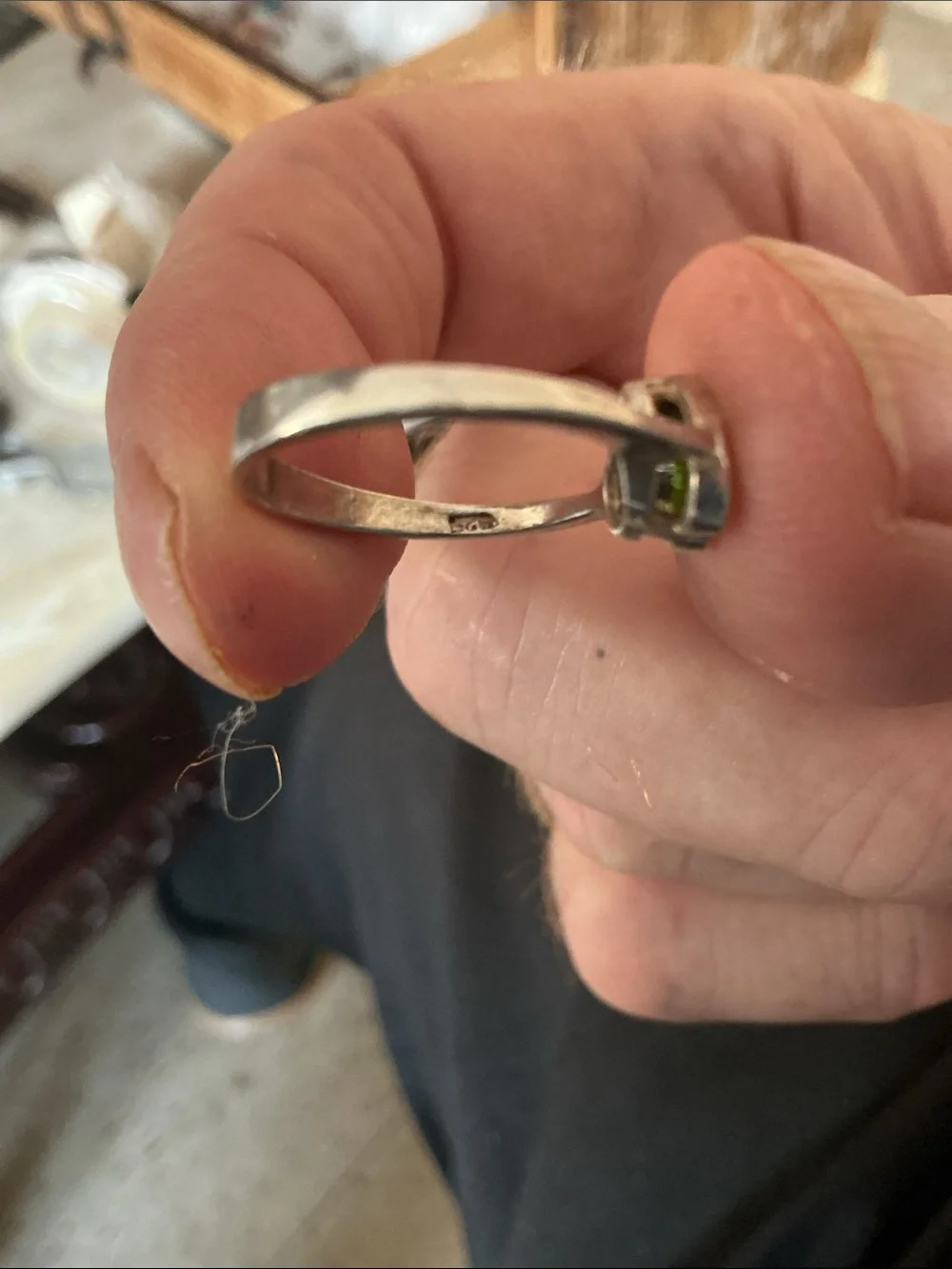 Silver Heart Ring with Green Gemstone